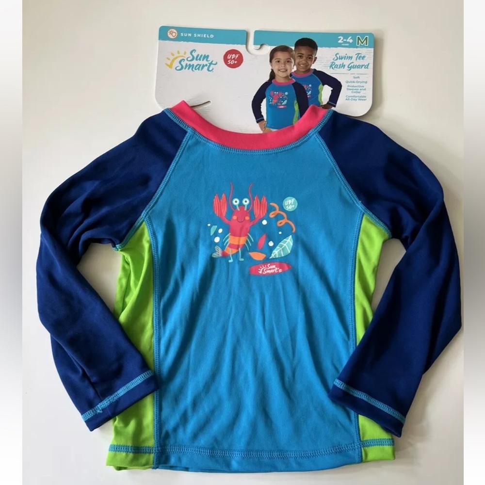 Sun Smart Swim Tee Rash Guard Kids Size Medium 2-4 Years UPF 50+